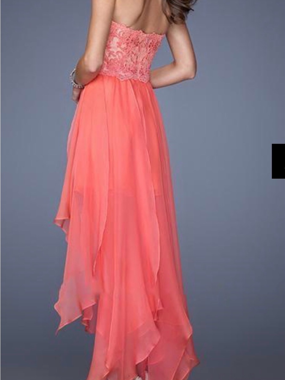 La Femme - 19607 Lace Sweetheart Handkerchief High-Low Gown - Picture 2 of 8
